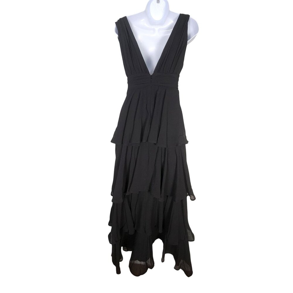 Lulus Amazing Evening Black Tiered Maxi Dress V-Neck Sleeveless Medium Elegant - Picture 7 of 10